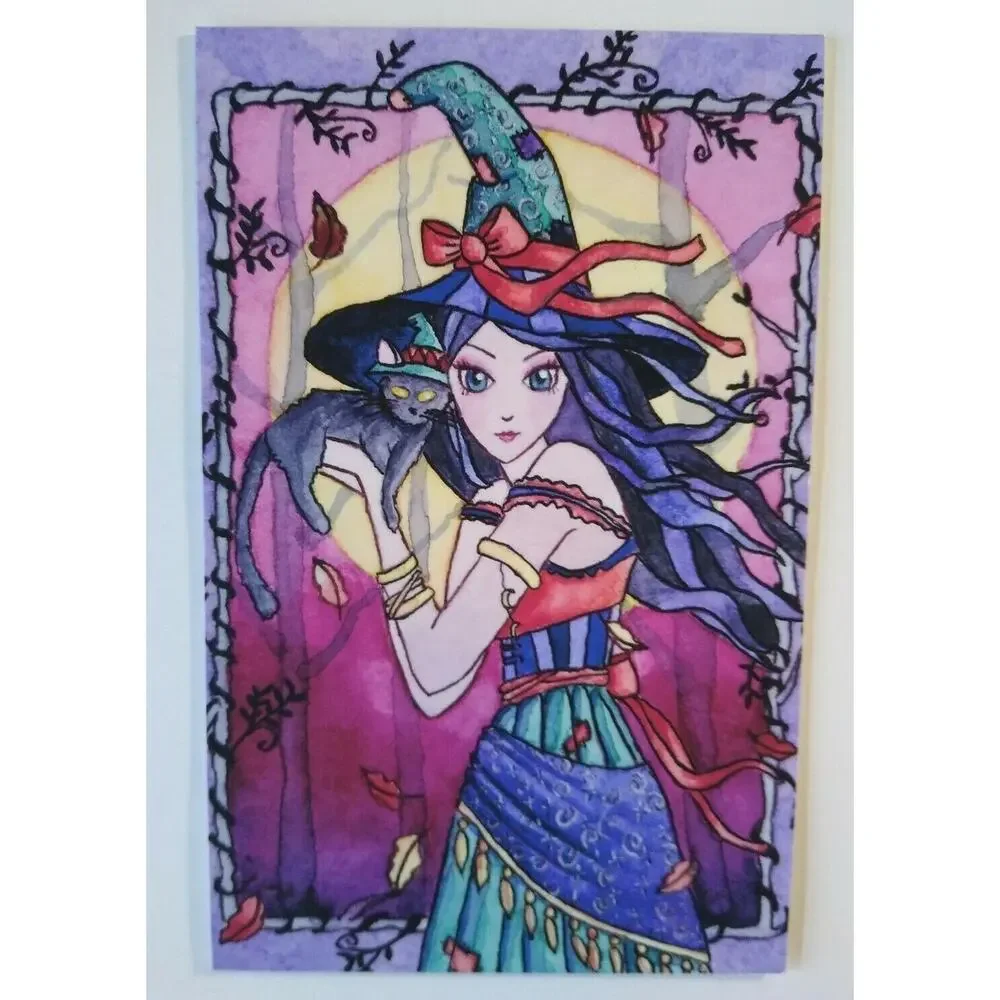 Halloween Postcard Nikki Burnette Gothic Witch Fantasy Alessa 2012 Limited To 35 - Picture 2 of 4